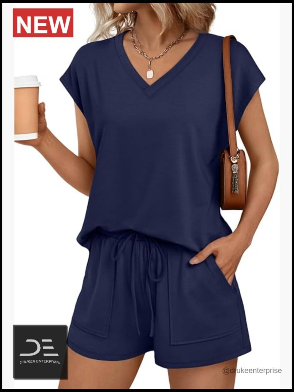 Women 2 Piece V Neck Lounge Set Cap Sleeve Top Shorts Summer Outfit